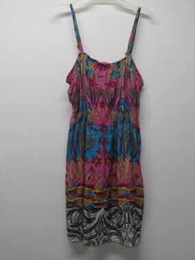 Vtg Y2K Lane Bryant Cotton Silk Tropical Print Semi Sheer Babydoll Dress 14/16